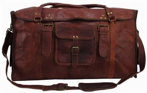 21 Inch Women's Retro Style Carry on Luggage Flap Duffel Leather Duffel Bag