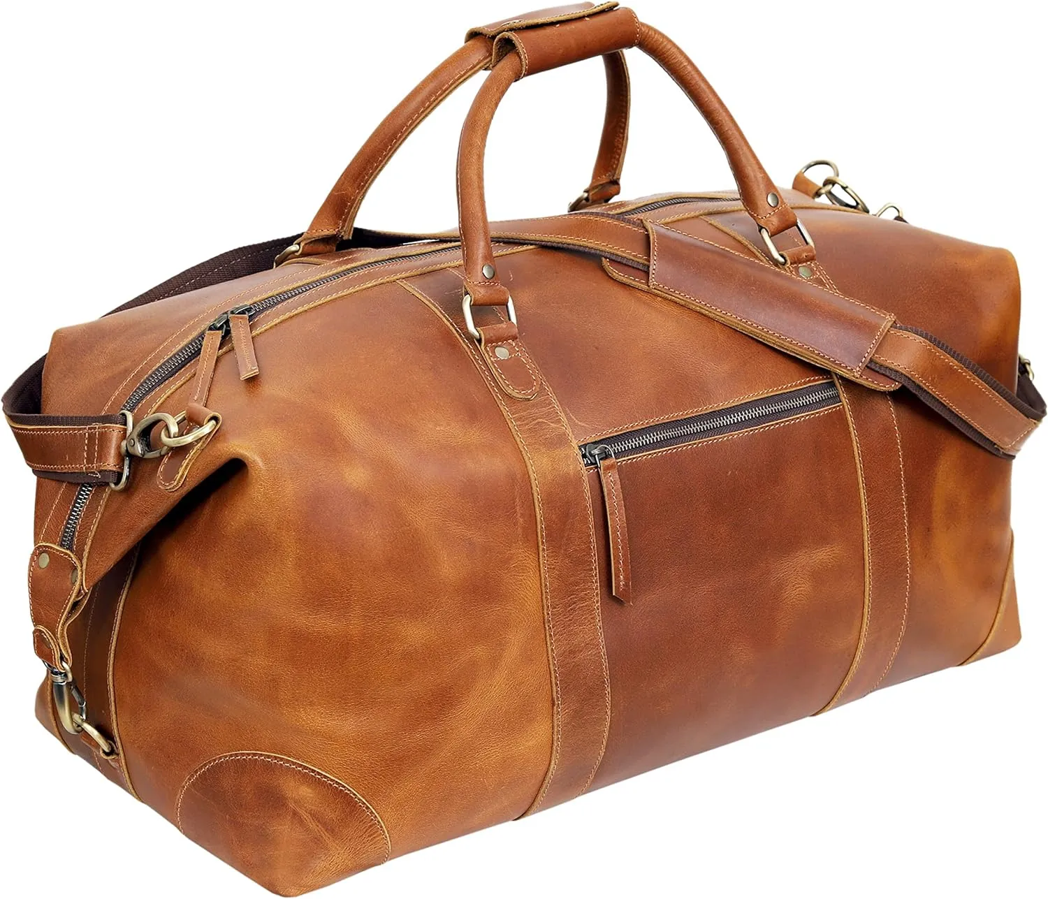 24-Inch Buffalo Leather Travel Duffel Bag: Your Ultimate Luggage Bag for Gym, Travel, and Weekends (Tan) - Vintage Leather Bag