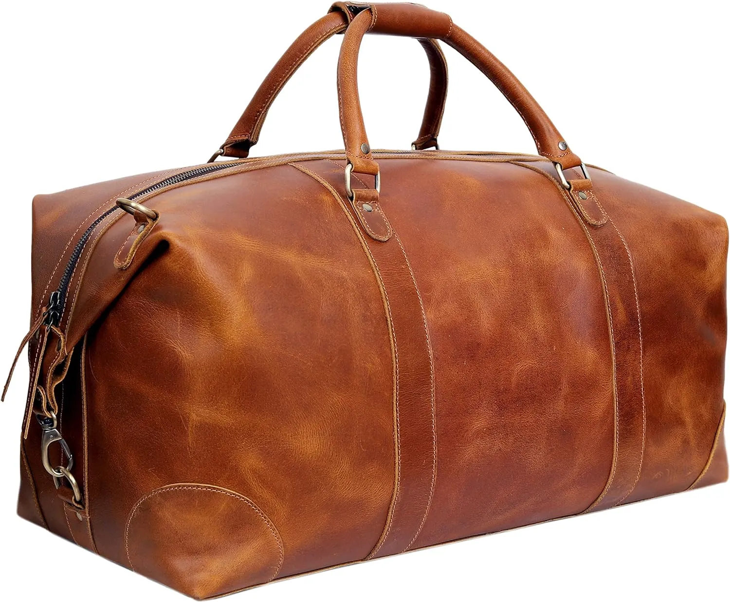 24-Inch Buffalo Leather Travel Duffel Bag: Your Ultimate Luggage Bag for Gym, Travel, and Weekends (Tan) - Vintage Leather Bag