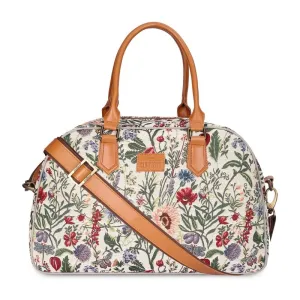 24L Travel Duffle Bag - Stylish Tapestry & Faux Leather | Unisex | Flax Color