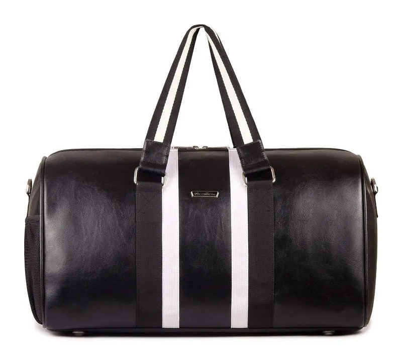 30 L Travel Duffel Bag - Premium Leatherette | Adjustable Strap | Black