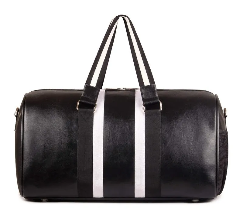 30 L Travel Duffel Bag - Premium Leatherette | Adjustable Strap | Black