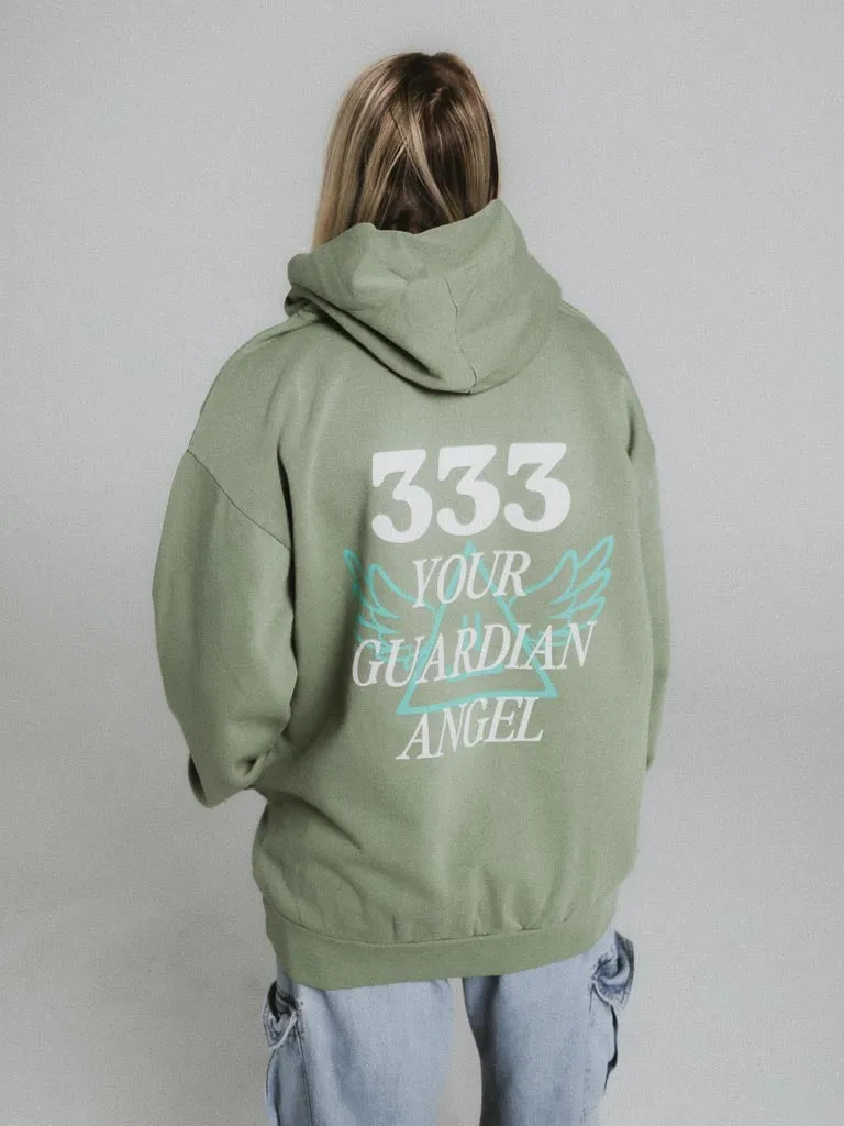 333 Angel Number Hoodie - Oil Green