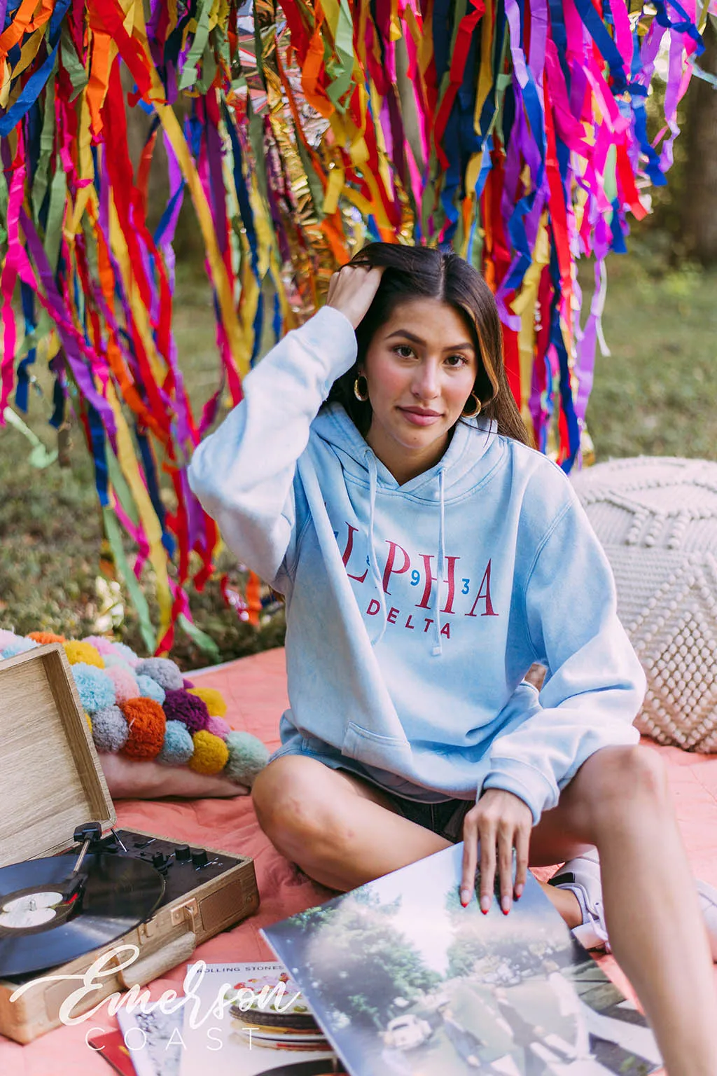 Alpha Xi Delta Light Blue Mineral Wash Hoodie