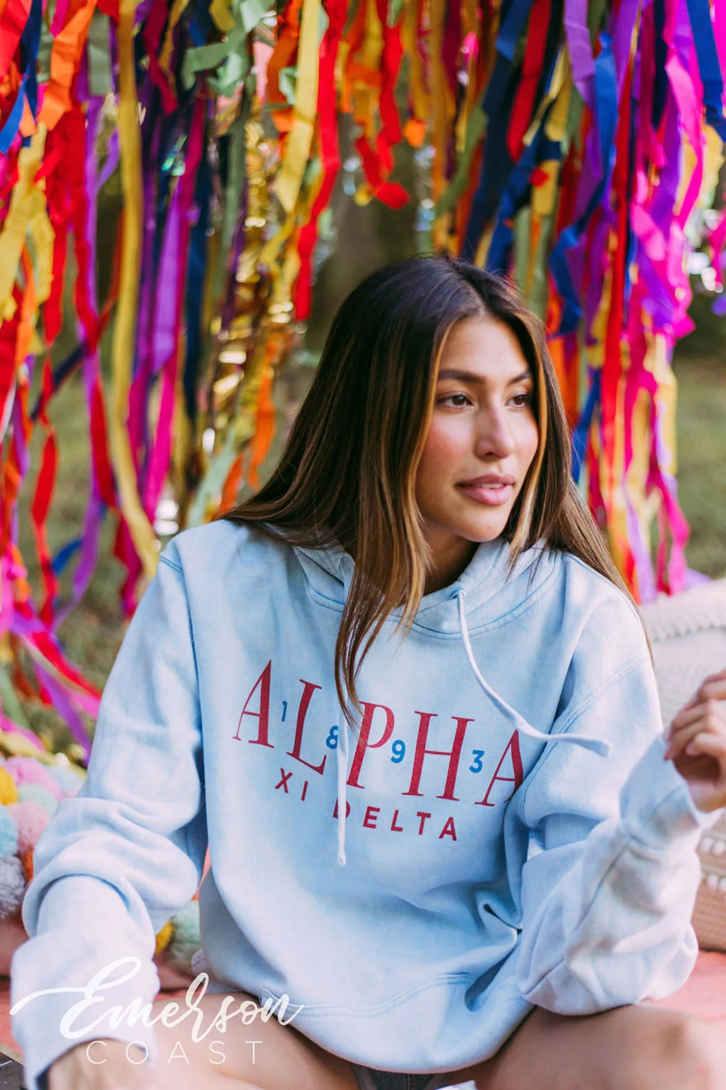 Alpha Xi Delta Light Blue Mineral Wash Hoodie