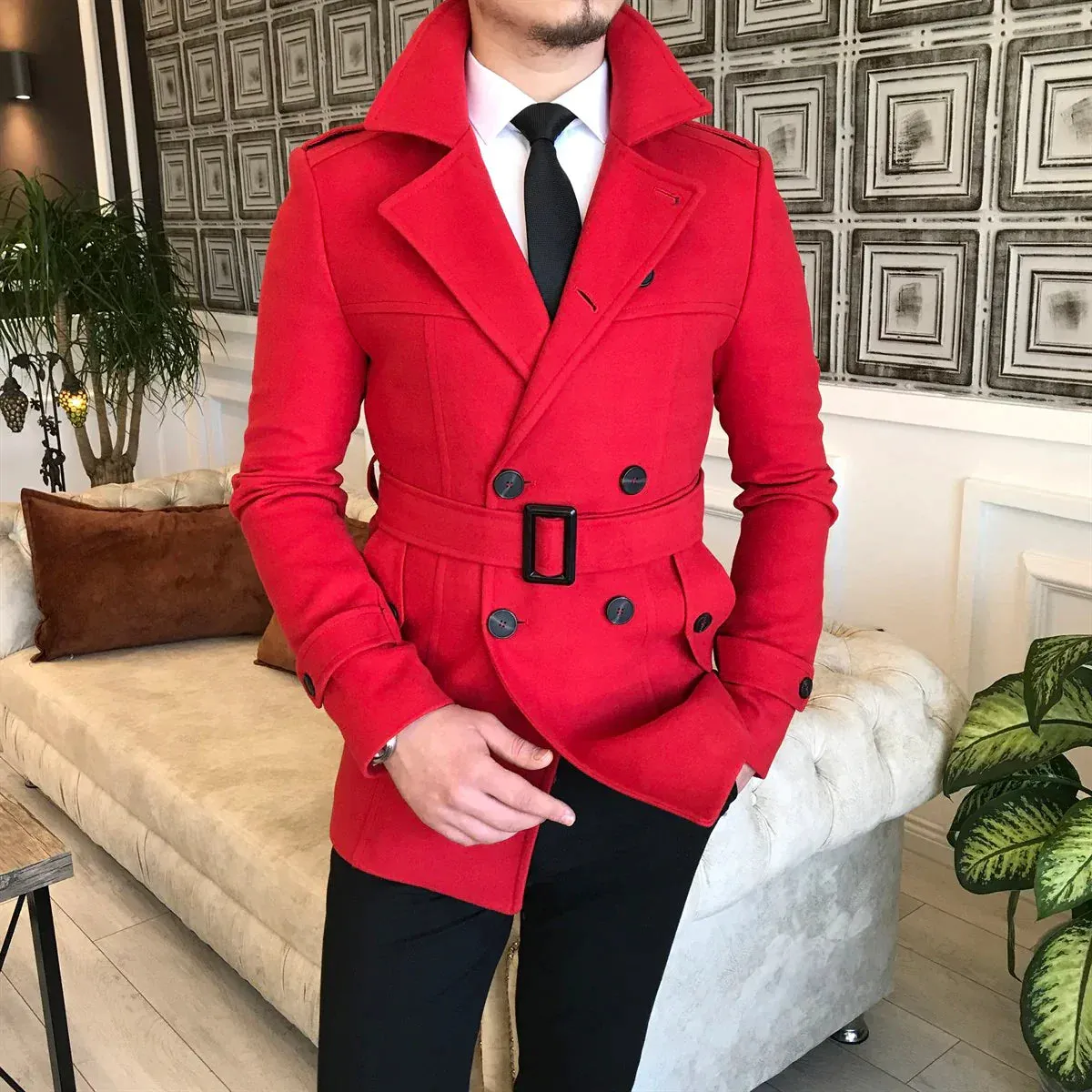 Arctic Red Double Breasted Over Coat by ITALIAN VEGA®