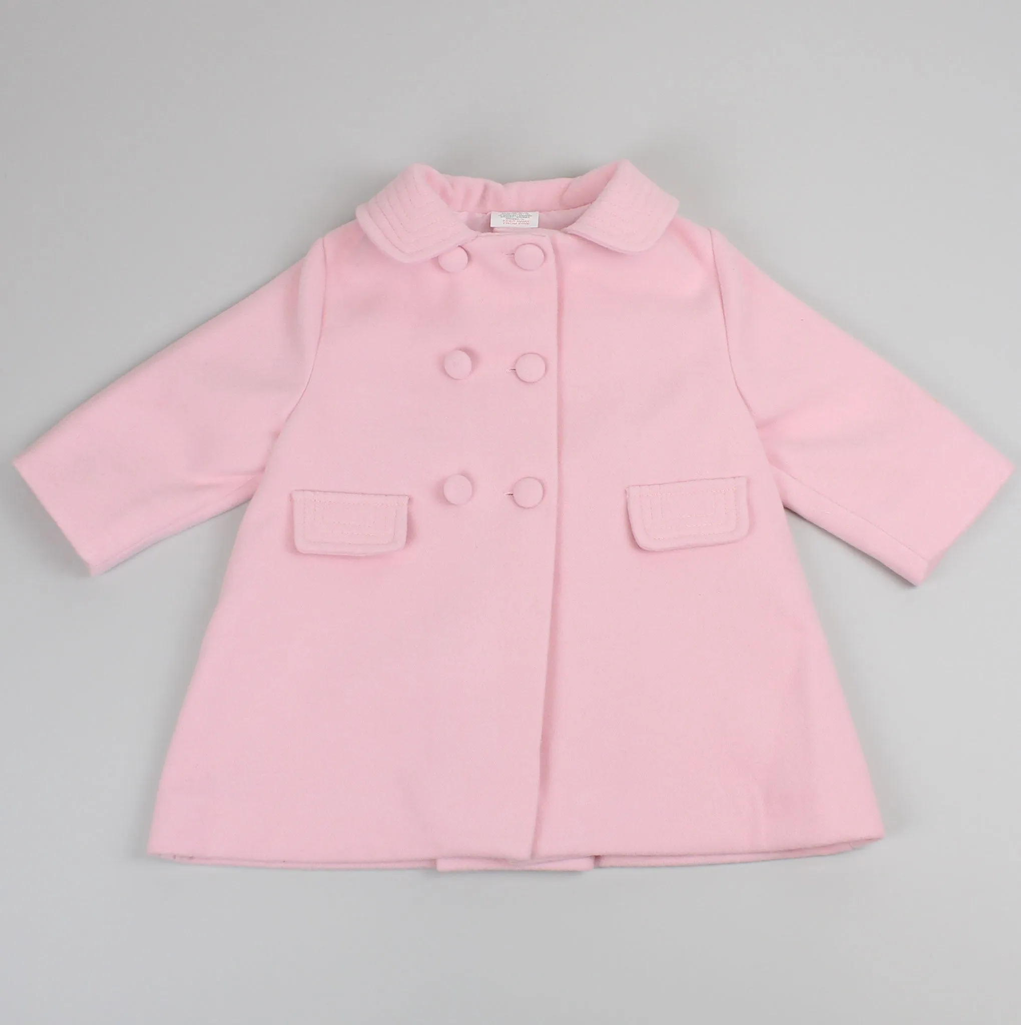 Baby Girls Classic Pea Coat With Collar - Pink