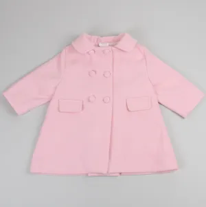 Baby Girls Classic Pea Coat With Collar - Pink