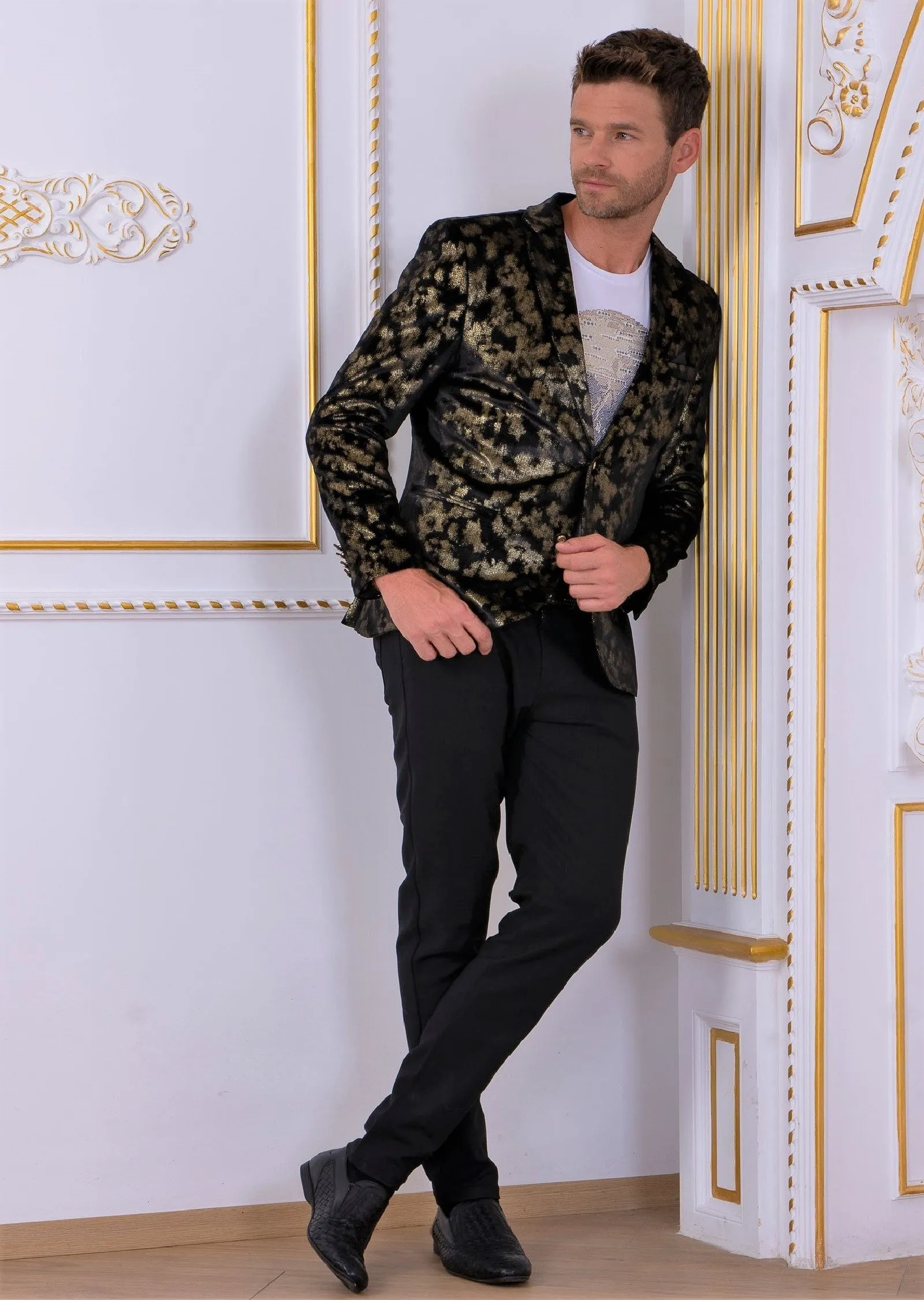 Black Gold Foil Velvet Blazer