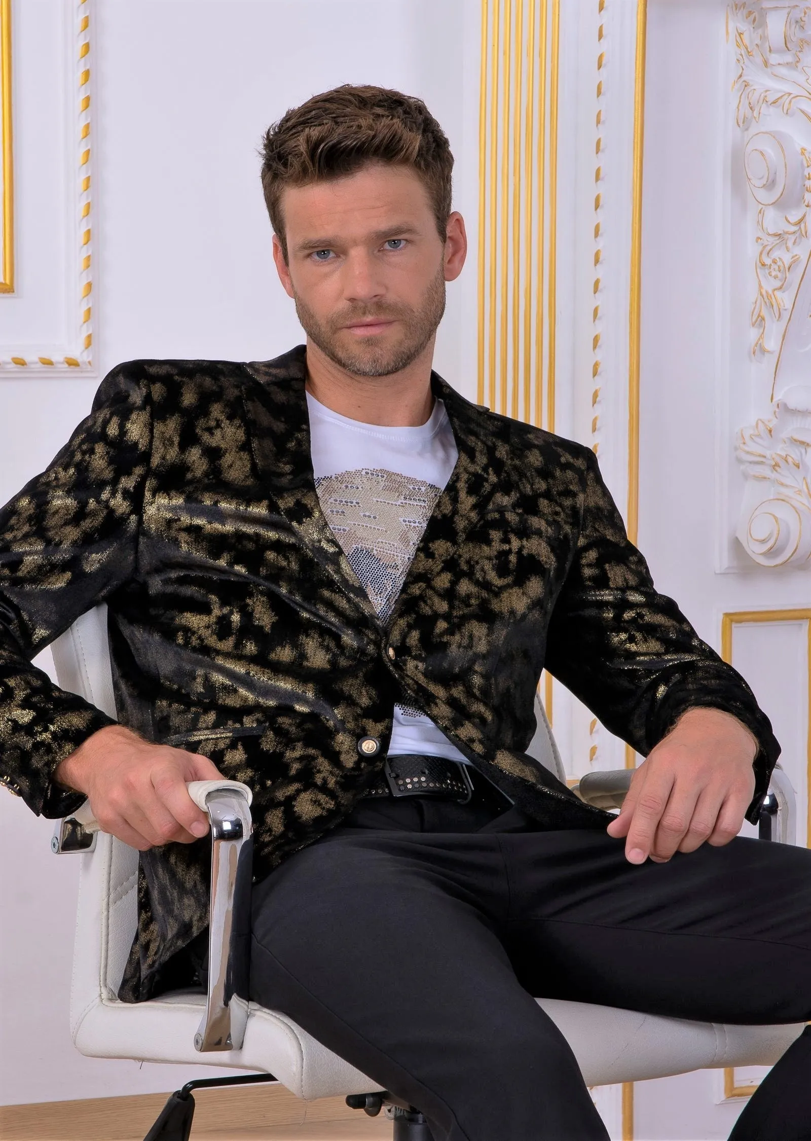 Black Gold Foil Velvet Blazer