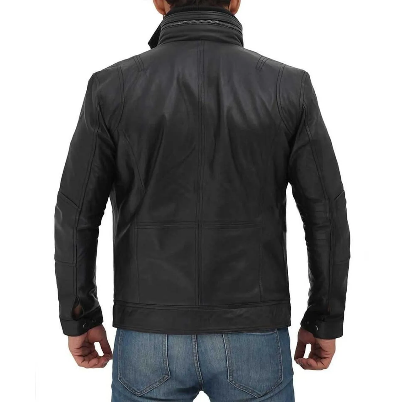 Black Leather Multi Pocket Jacket for Men