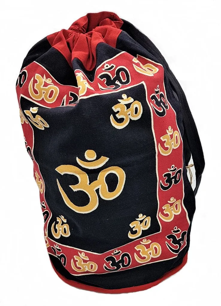 Block-Printed Cotton Duffle Bag with OM Symbol