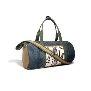 Blue Canvas & Retro Print Round Duffle Bag