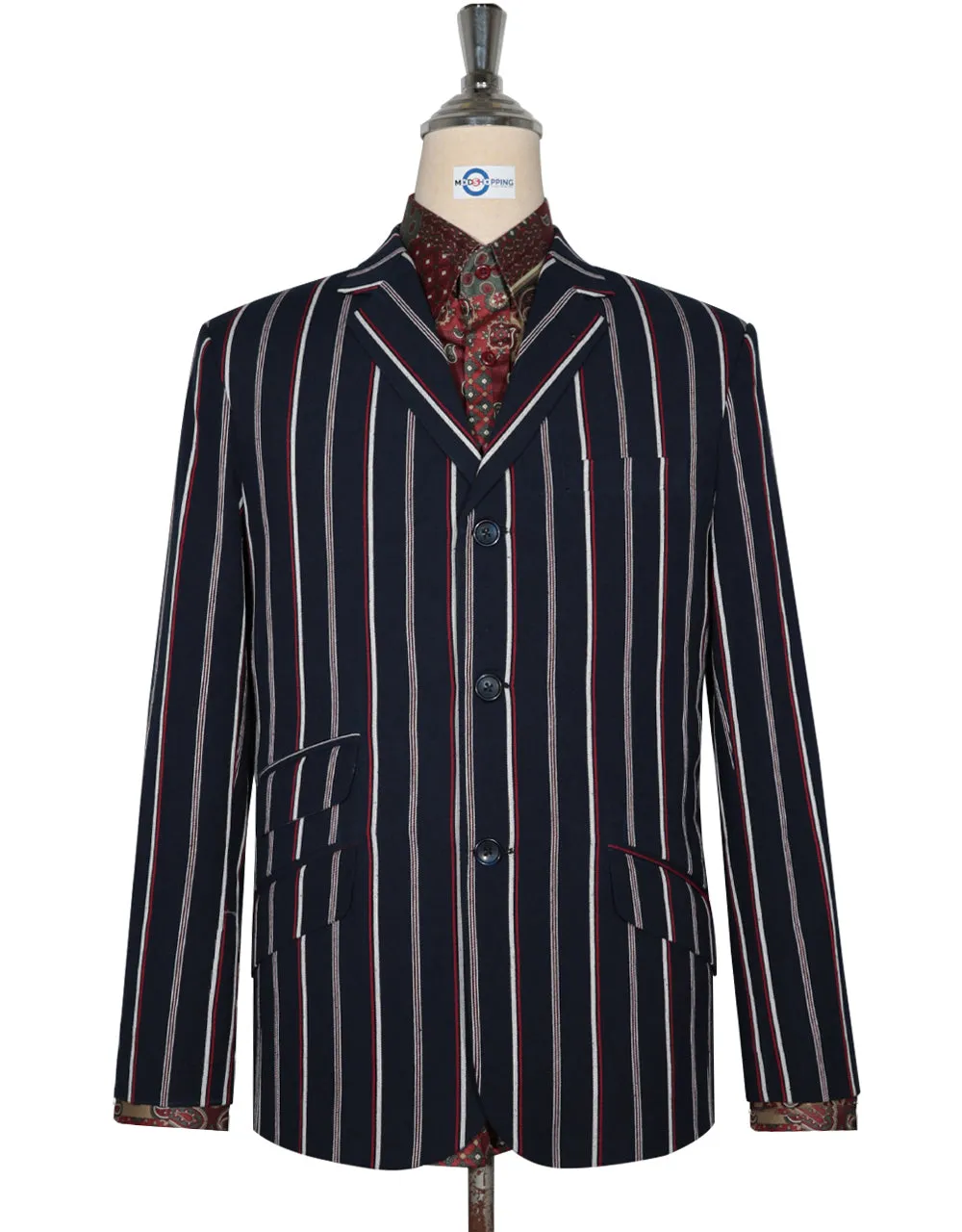 Boating Blazer - Dark Navy Blue and Red Striped Blazer