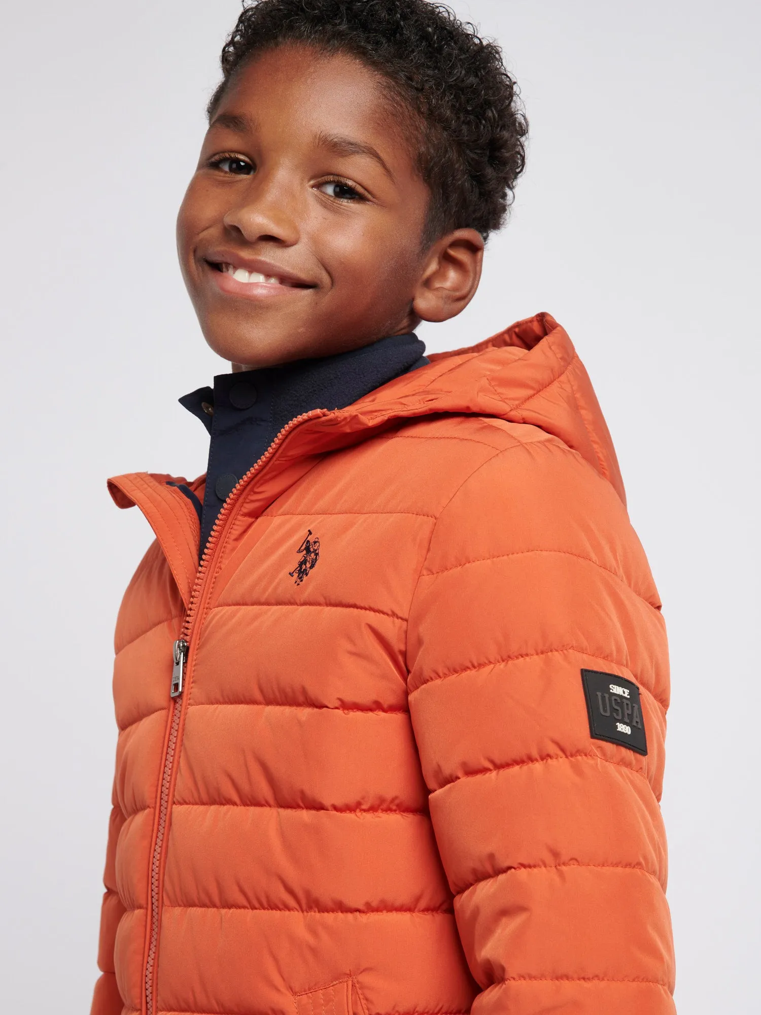 Boys Lightweight Quilt Hooded Puffer Jacket in Burnt Ochre