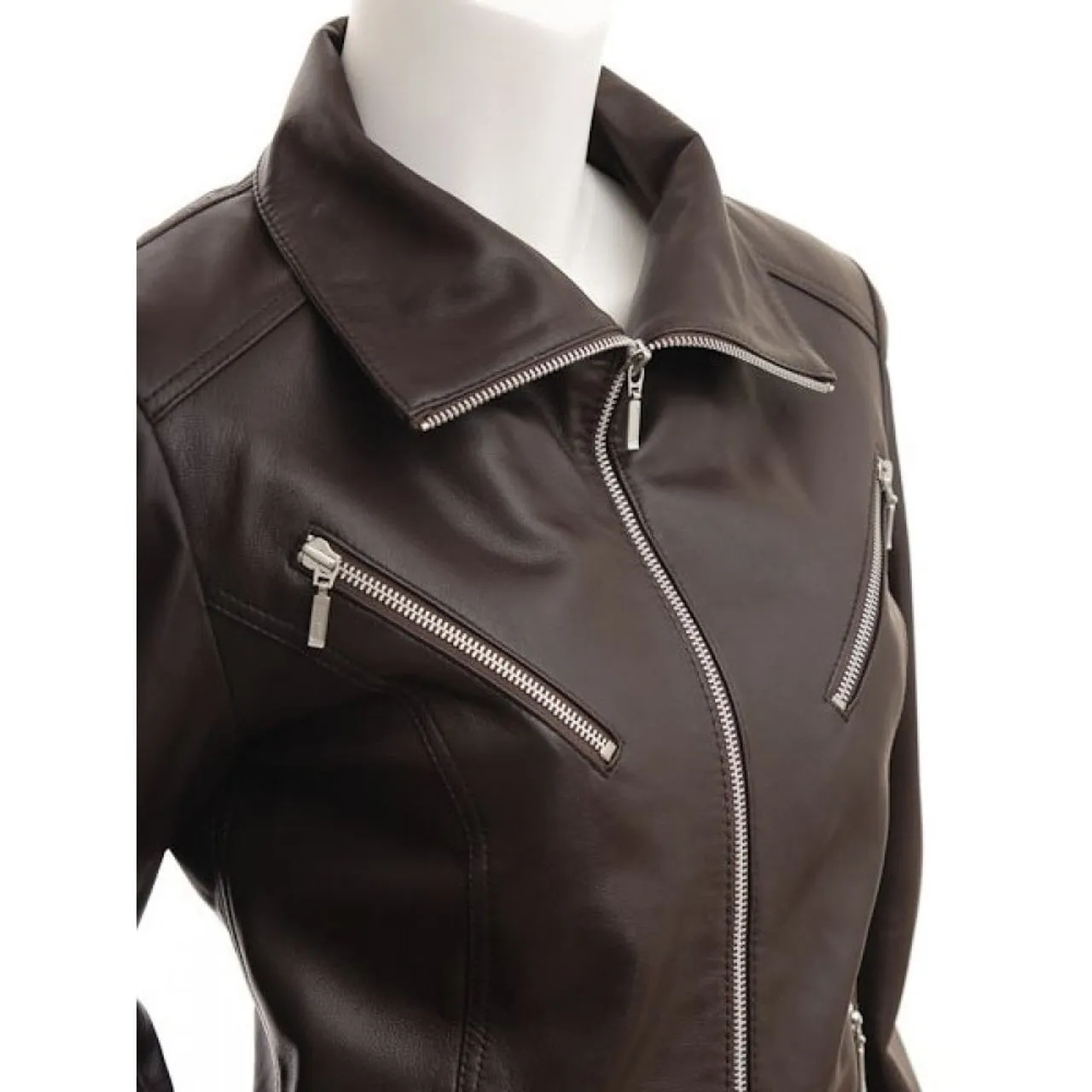 Brown Collar Stylish Leather Jacket Womens