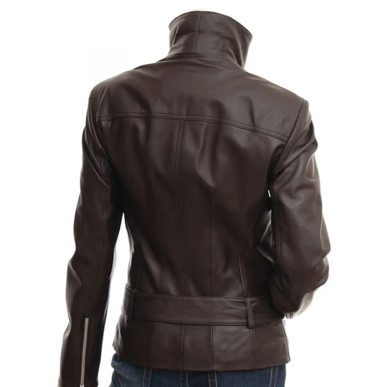 Brown Collar Stylish Leather Jacket Womens