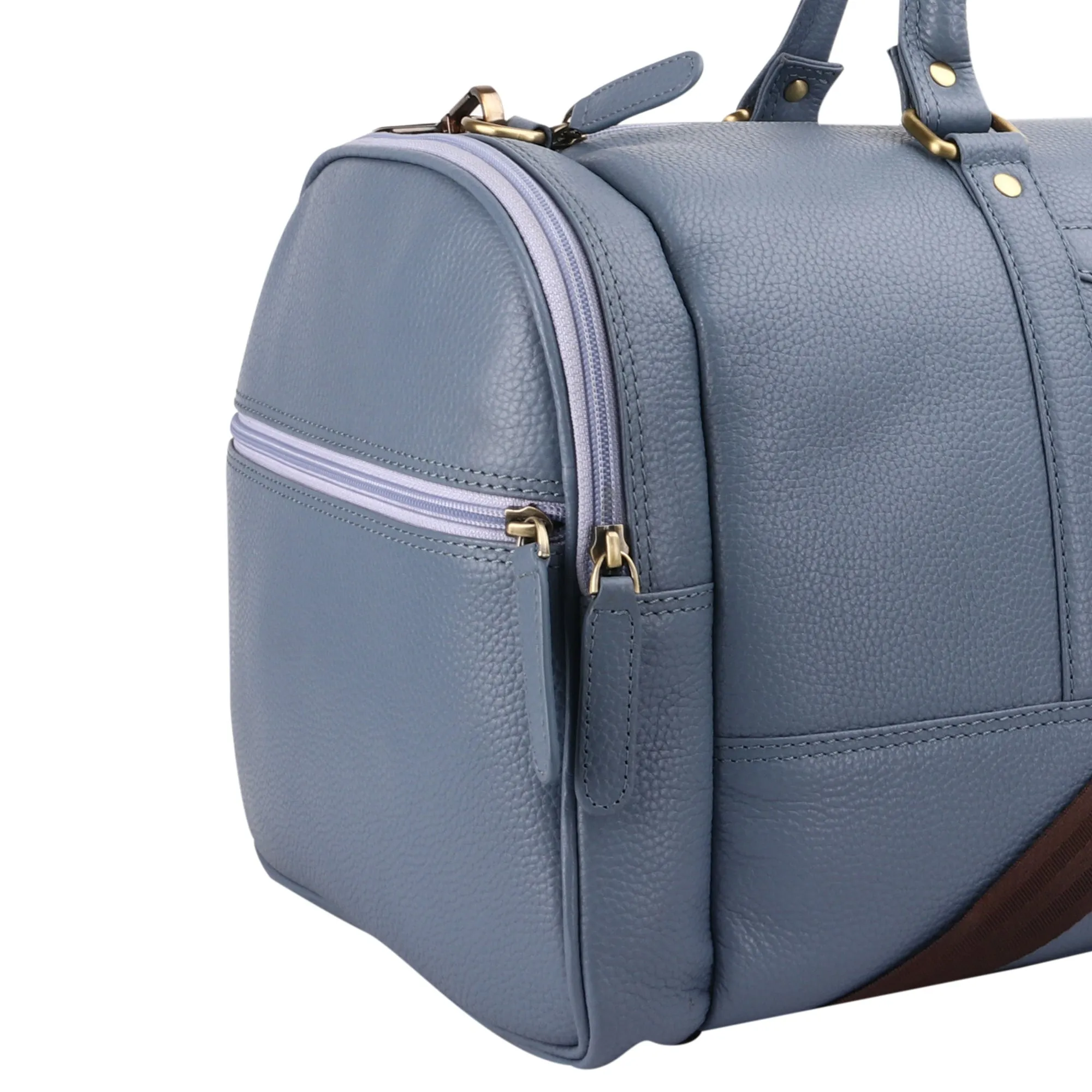 Bush Duffle Bag | Genuine Leather Travel Bag | Duffle Bag for Men | Color: Light Blue