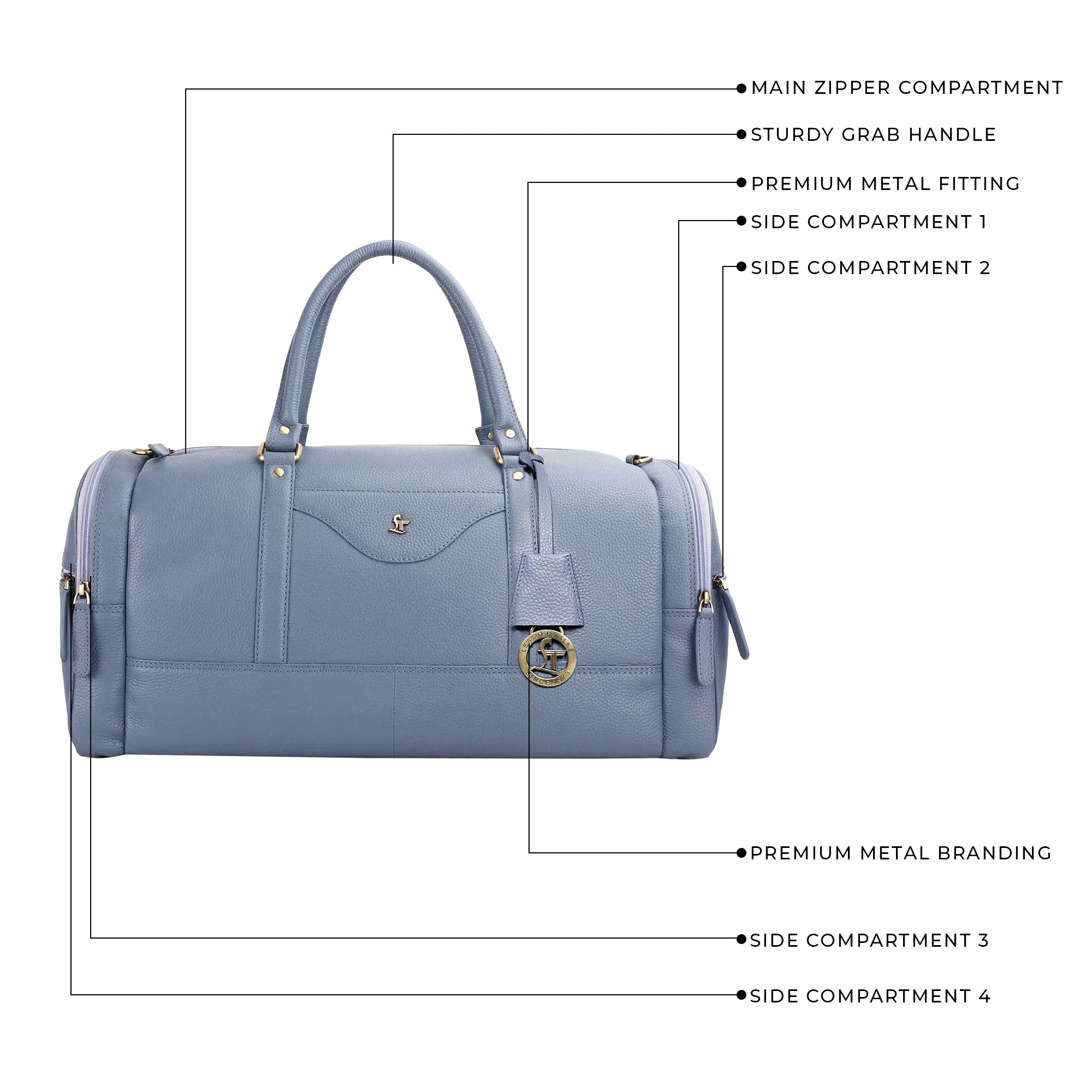 Bush Duffle Bag | Genuine Leather Travel Bag | Duffle Bag for Men | Color: Light Blue