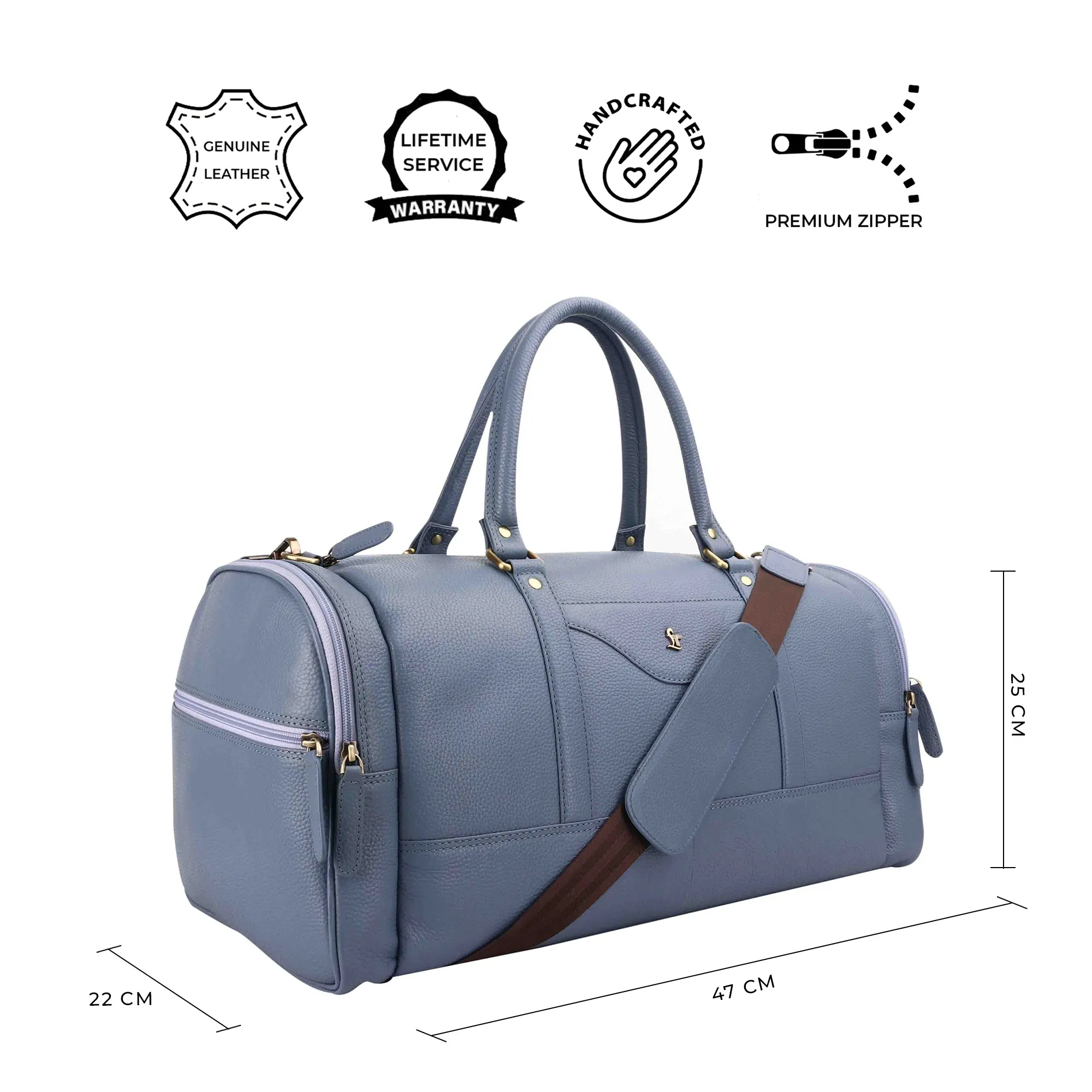 Bush Duffle Bag | Genuine Leather Travel Bag | Duffle Bag for Men | Color: Tan & Blue