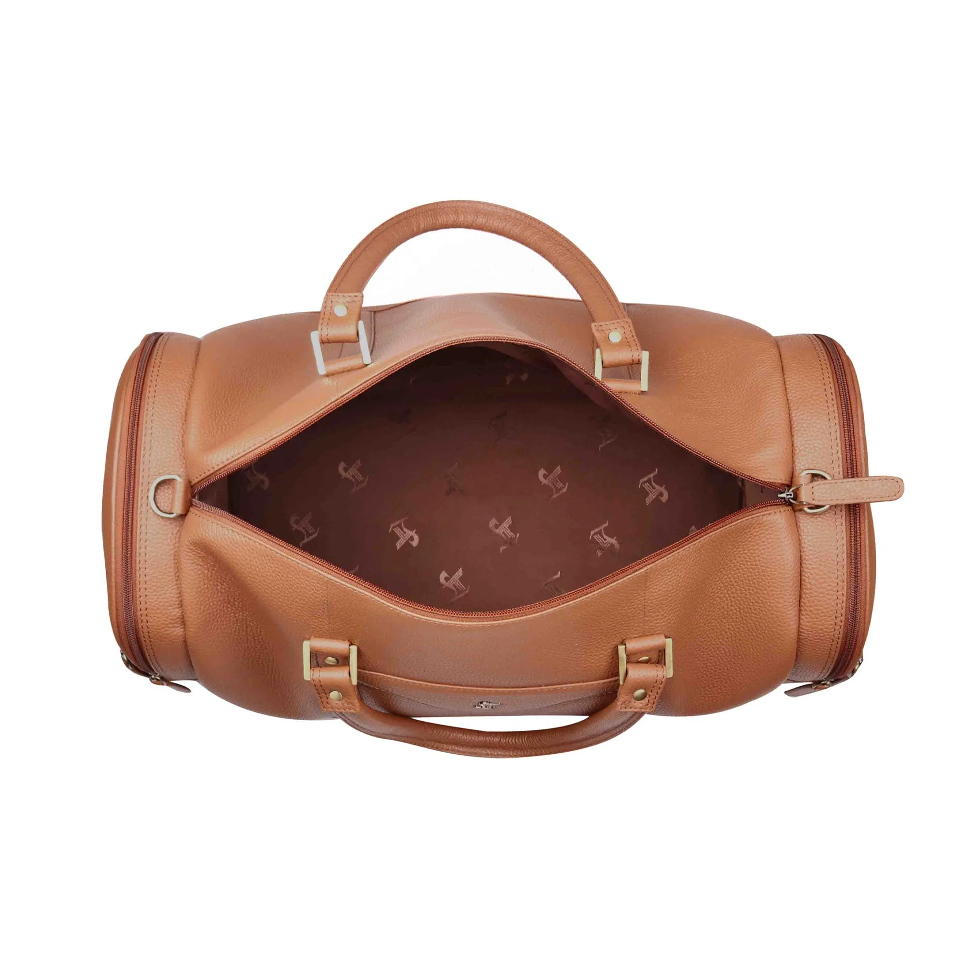 Bush Duffle Bag | Genuine Leather Travel Bag | Duffle Bag for Men | Color: Tan & Blue