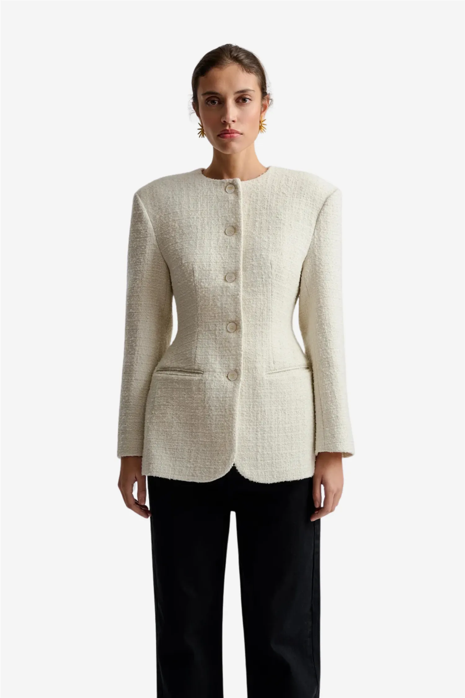 Carol fitted round neck blazer Vanilla