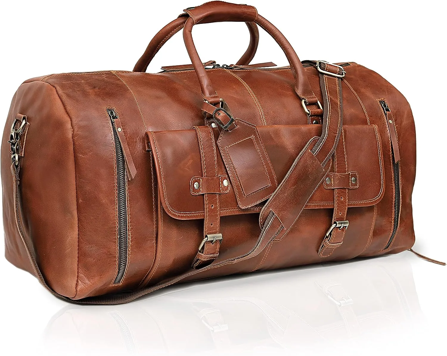 Classic Elegance in Every Journey: Large Leather Travel Duffel Bag Collection (Light Brown) – Leather Weekender BagAvailable in 20", 24", and 28" Sizes - Vintage Brown Leather Duffel Bag -