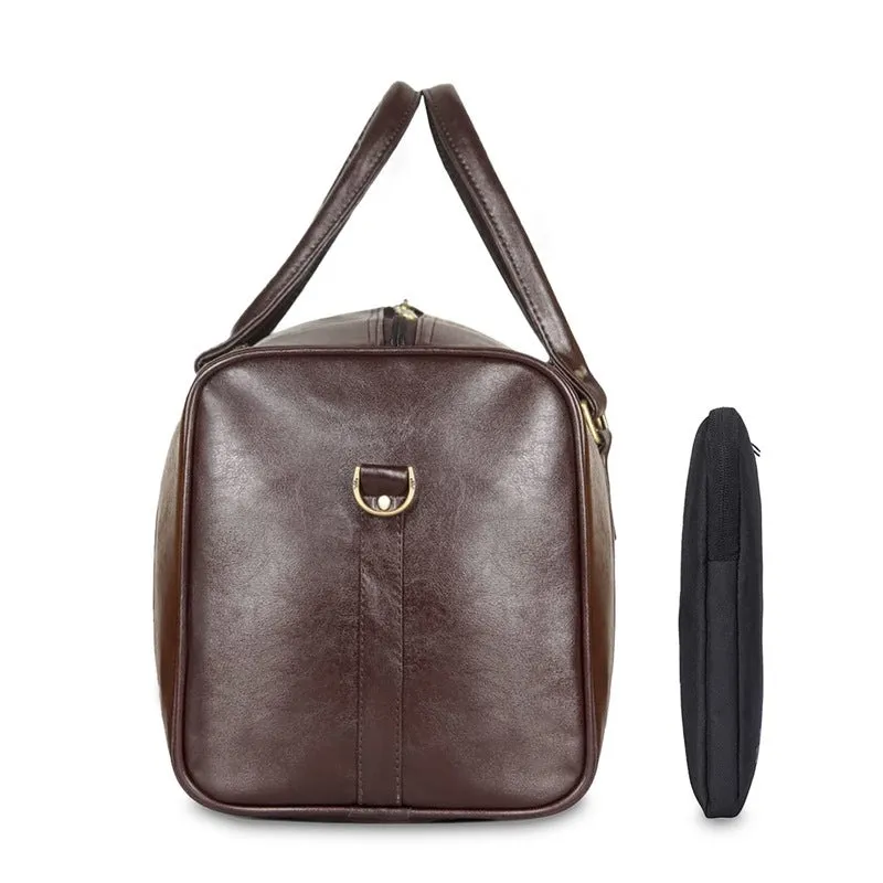 Combo: Clownfish Ambiance Faux Leather Duffle & Algo Laptop Sleeve | 20L | Coffee Brown & Caramel