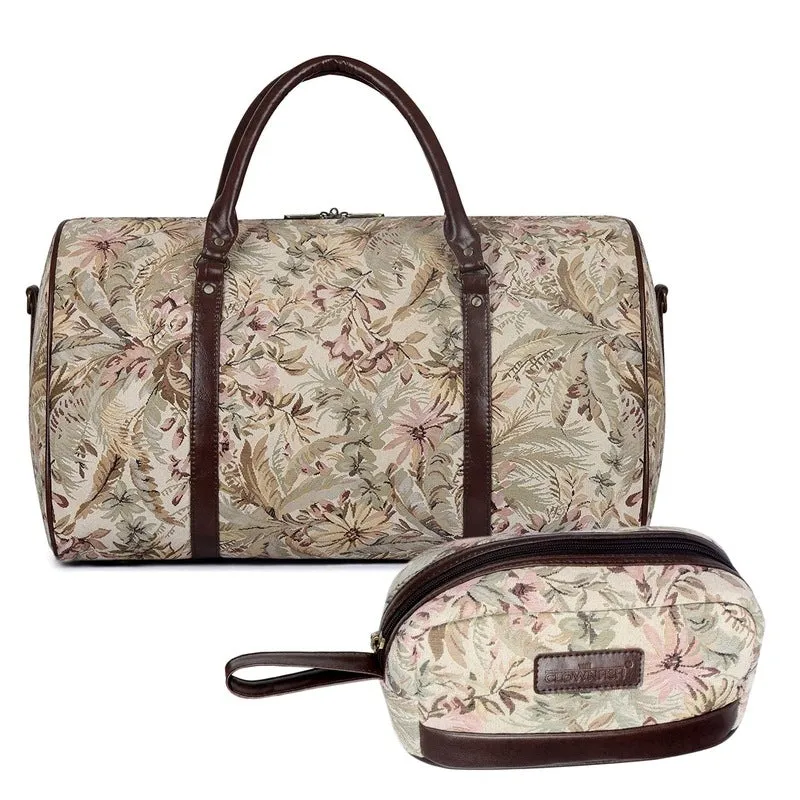 Combo: Clownfish Duffle Bag & Toiletry Kit with Adjustable Strap | Spacious 40 Litres | Beige