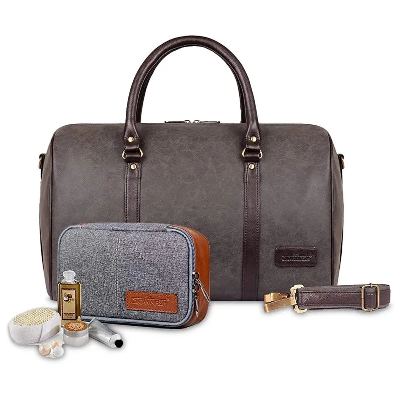 Combo: Lincoln Vegan Leather 29 L Duffel Bag & Toiletry Kit | Spacious | Ash Grey