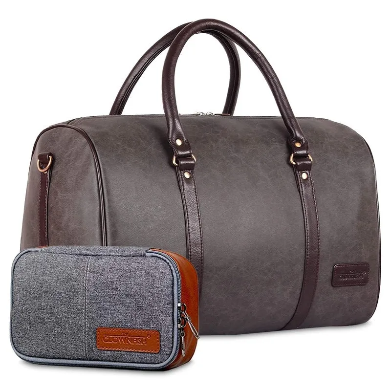 Combo: Lincoln Vegan Leather 29 L Duffel Bag & Toiletry Kit | Spacious | Ash Grey