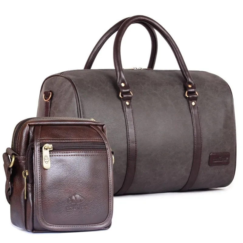 Combo: Lincoln Vegan Leather 29 L Travel Duffel & Bliss Sling Bag | Water Resistant | Grey & Brown