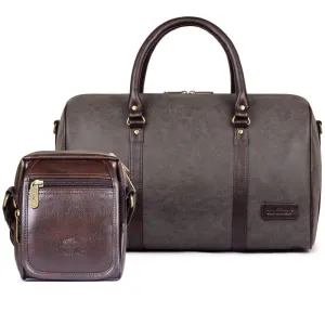 Combo: Lincoln Vegan Leather 29 L Travel Duffel & Bliss Sling Bag | Water Resistant | Grey & Brown