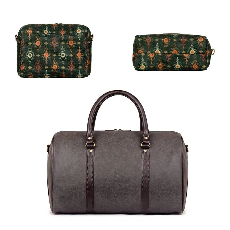 Combo: Lincoln Vegan Leather Duffel Bag & Isla Sling Bag | 29 L Capacity | Ash Grey & Green