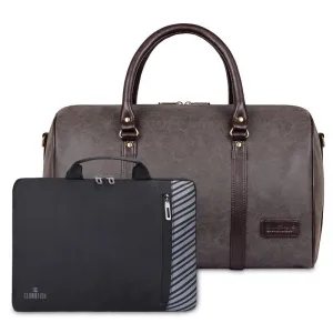 Combo: Lincoln Vegan Leather Duffel Bag & Rex Series 15.6 Laptop Sleeve | Spacious, Stylish | 29L | Ash Grey