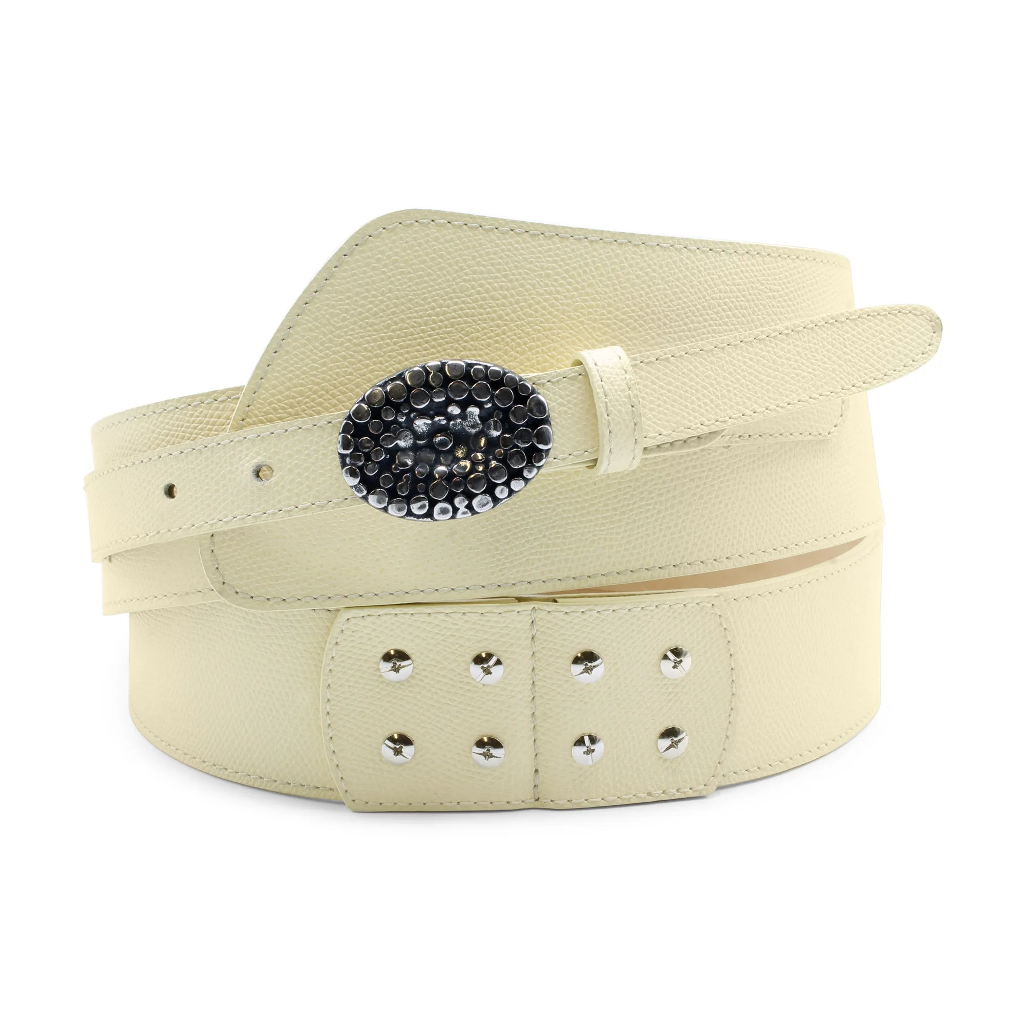 Cream Fonda Wide Asymmetric Dimple Plate Belt