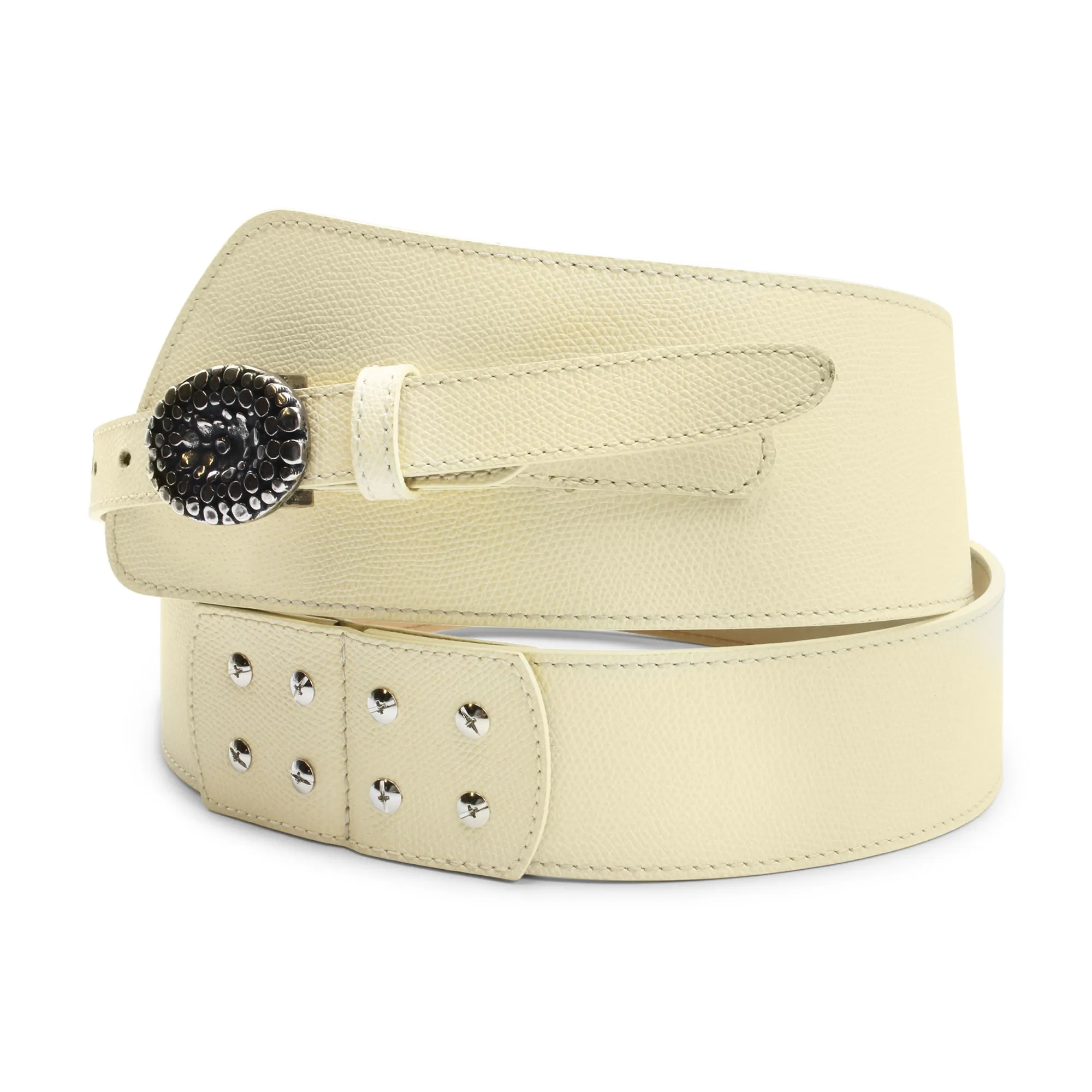 Cream Fonda Wide Asymmetric Dimple Plate Belt