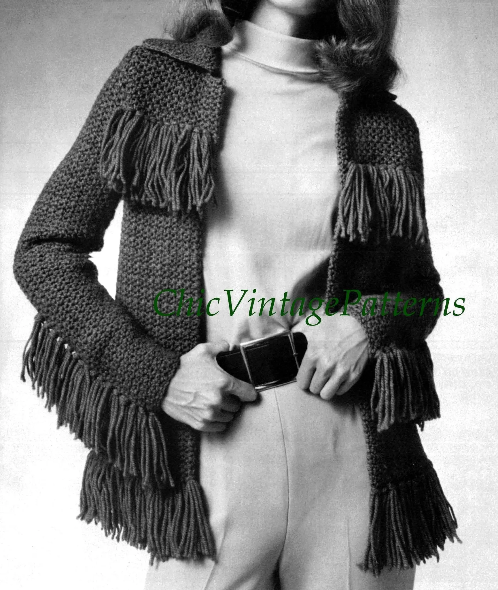 Crochet Jacket Pattern, Ladies Fringed Coat, Instant Download