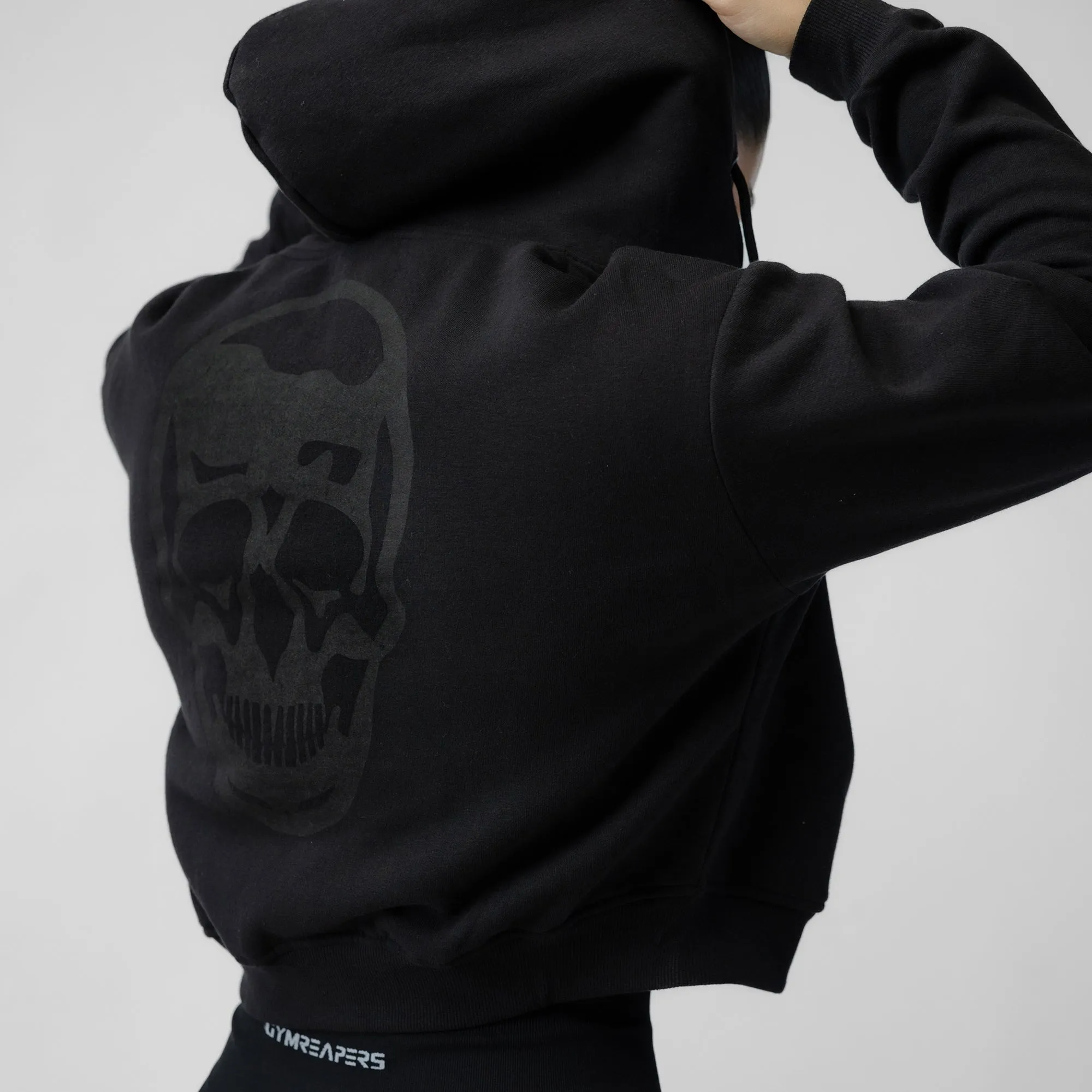 Cropped Zip-Up Hoodie - Black/Black