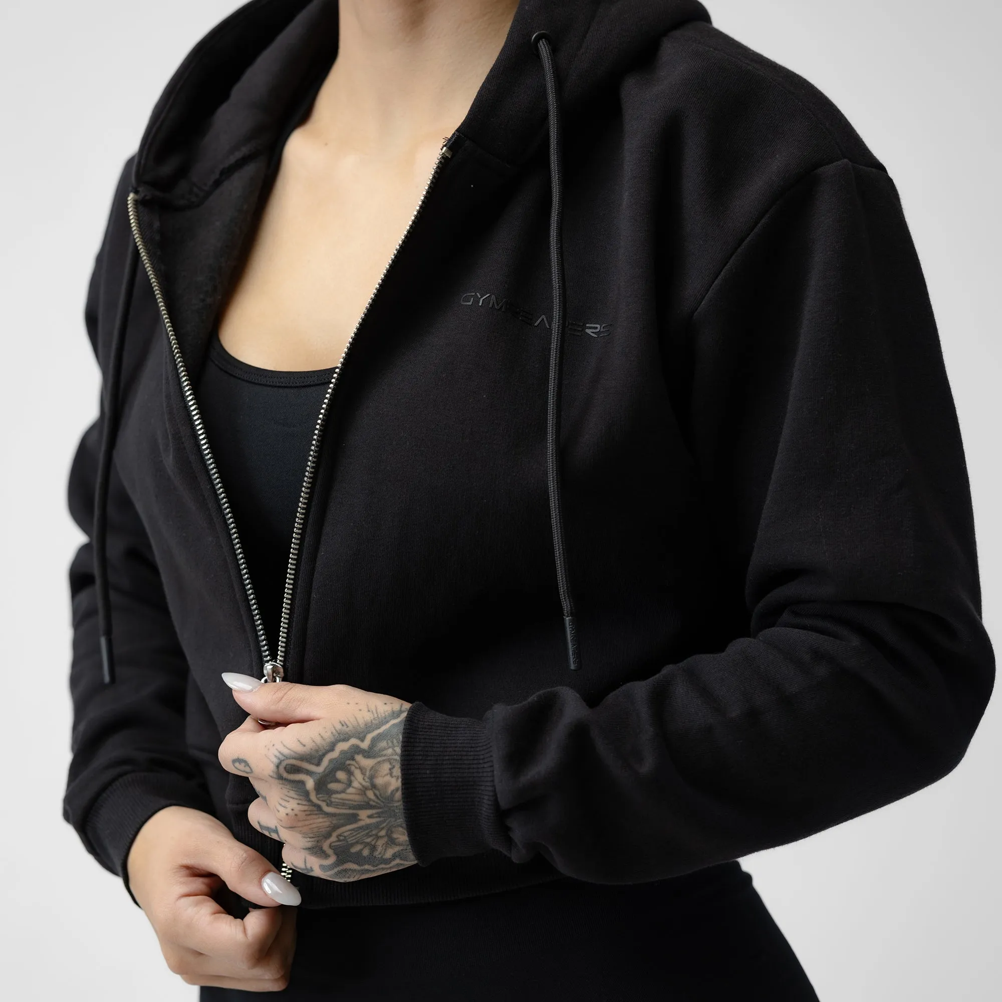 Cropped Zip-Up Hoodie - Black/Black