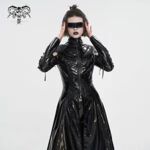 CT210 Patent leather strappy zipper long coat