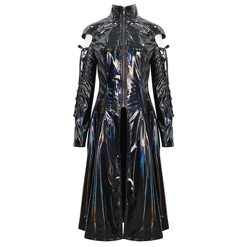 CT210 Patent leather strappy zipper long coat