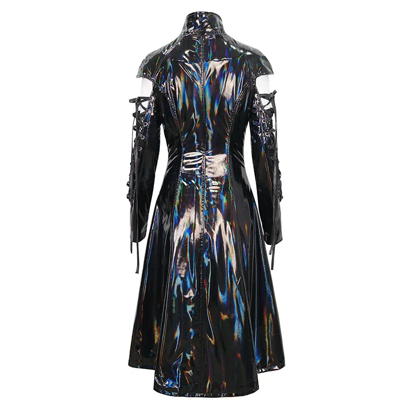 CT210 Patent leather strappy zipper long coat