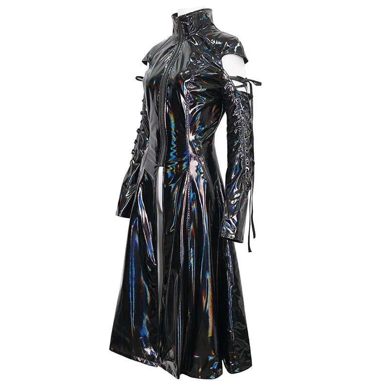 CT210 Patent leather strappy zipper long coat