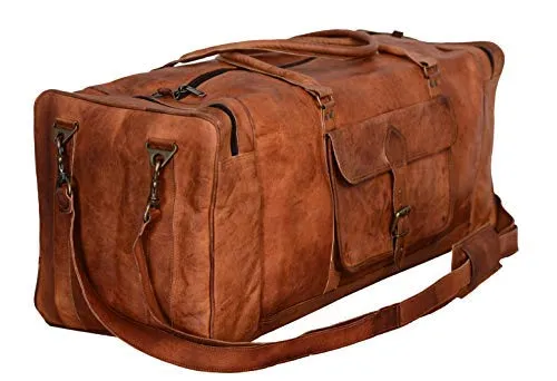 Cuero Bags 30 Inch Large Leather Duffel Travel Duffle Gym Sports Overnight Weekender Bag (Single Pocket)