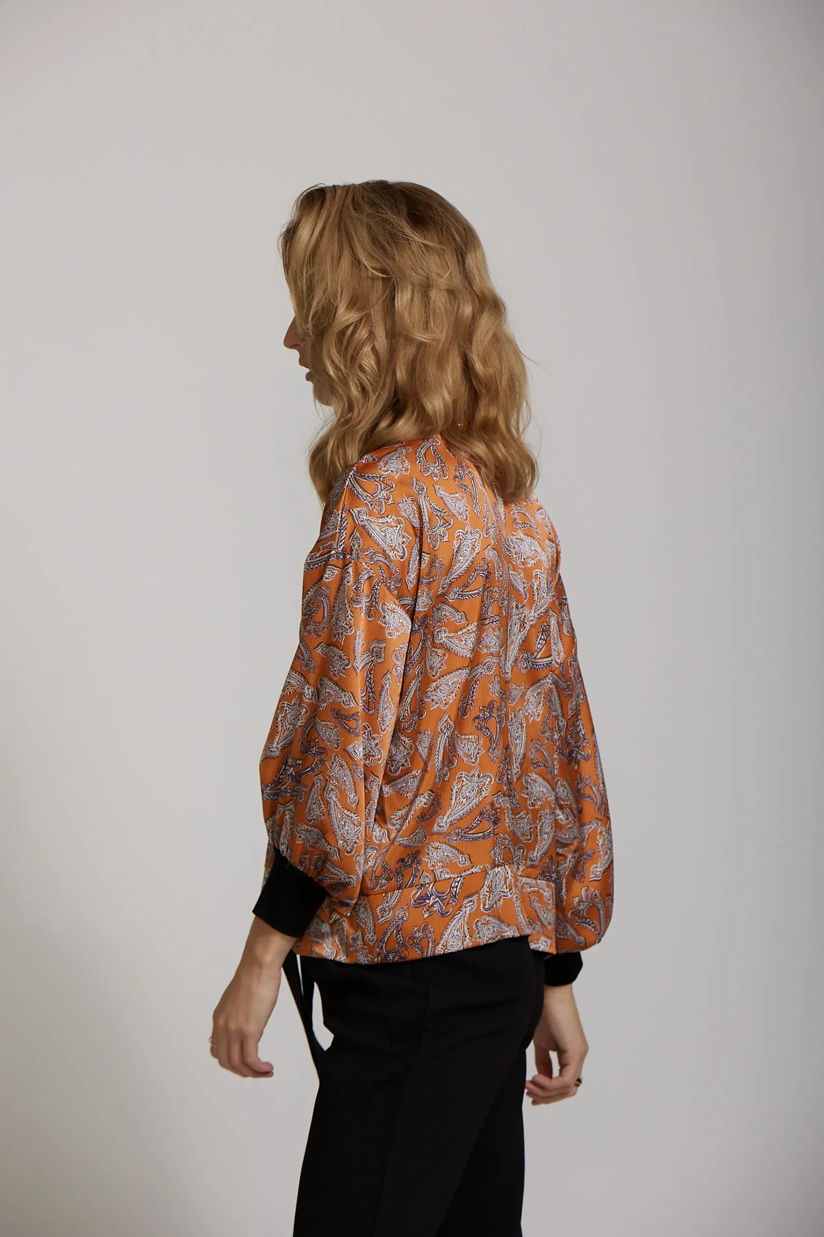 Cuff Sleeve Top - Rust Paisley print