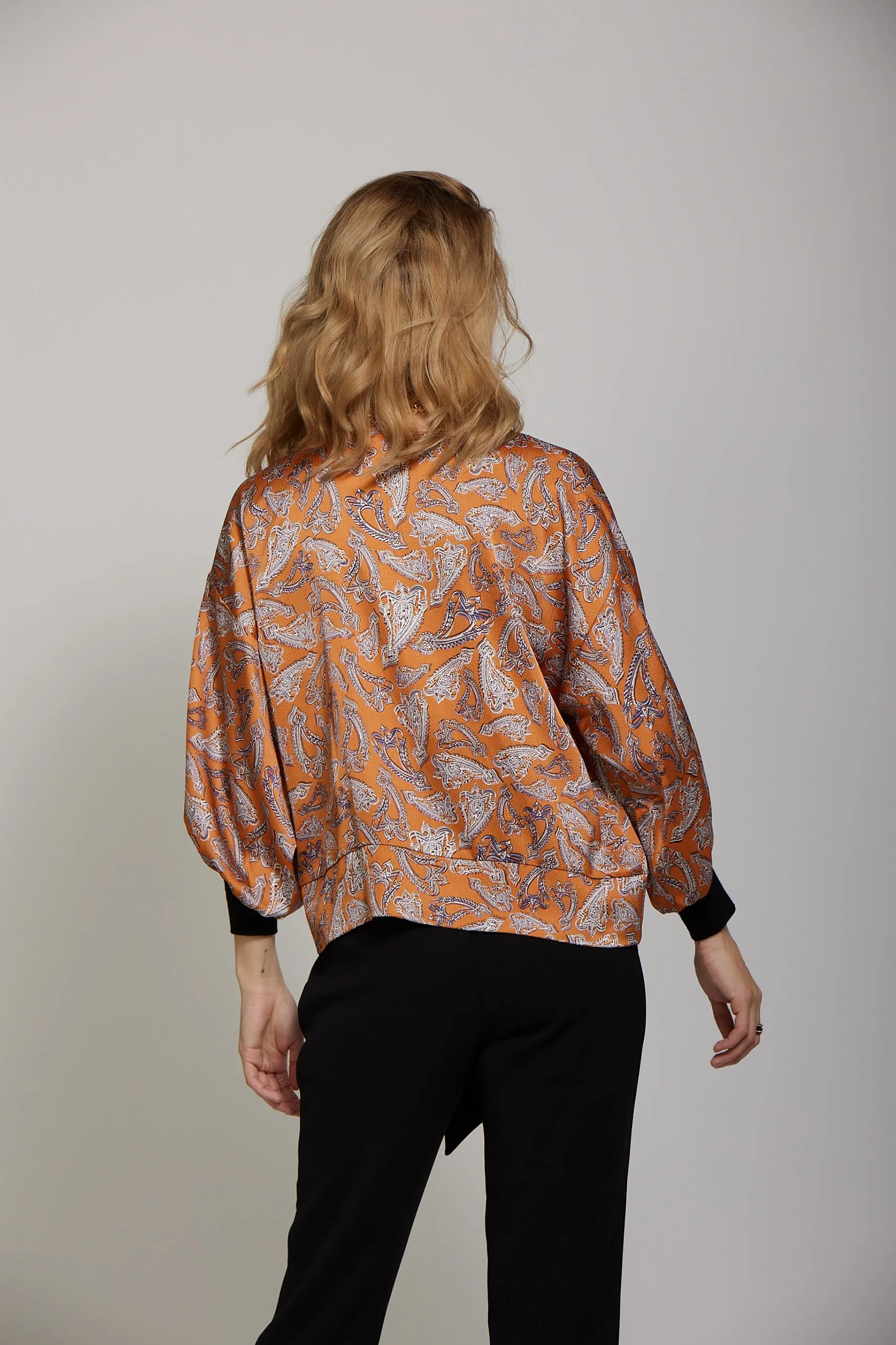 Cuff Sleeve Top - Rust Paisley print