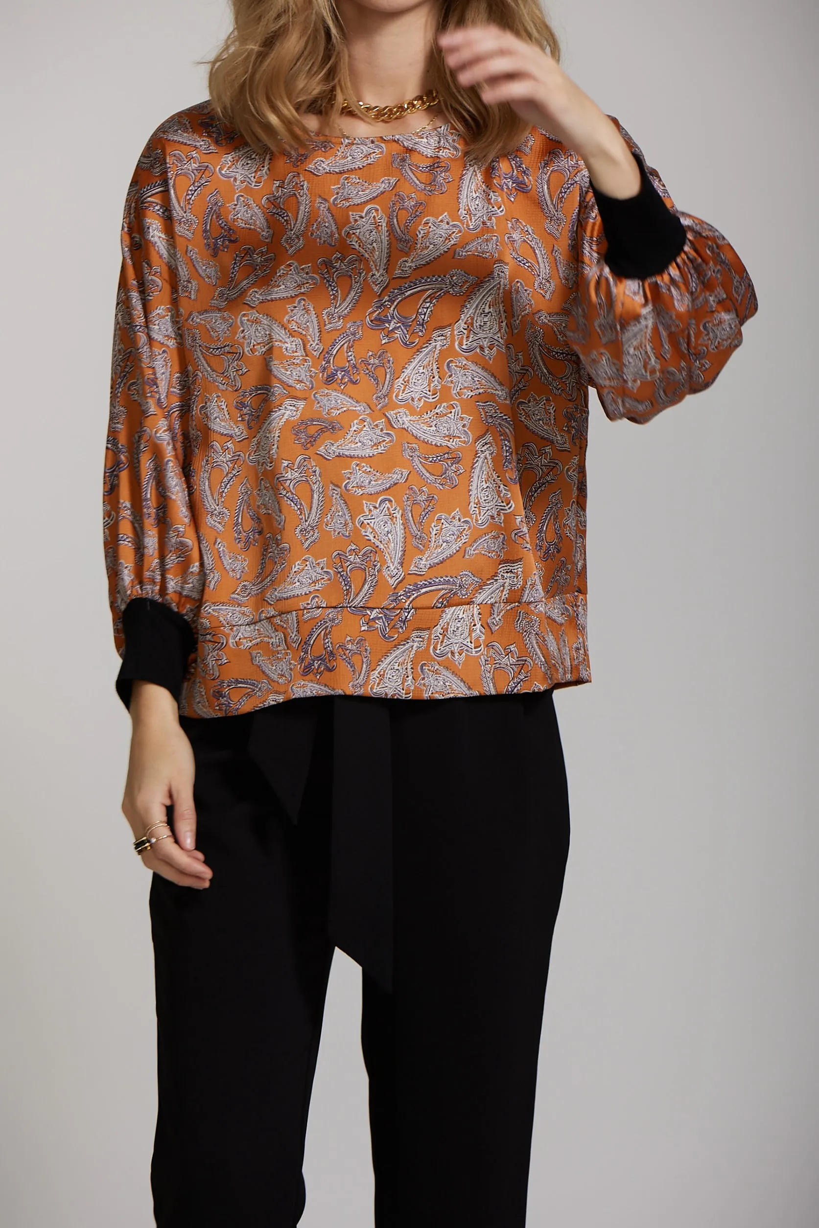 Cuff Sleeve Top - Rust Paisley print