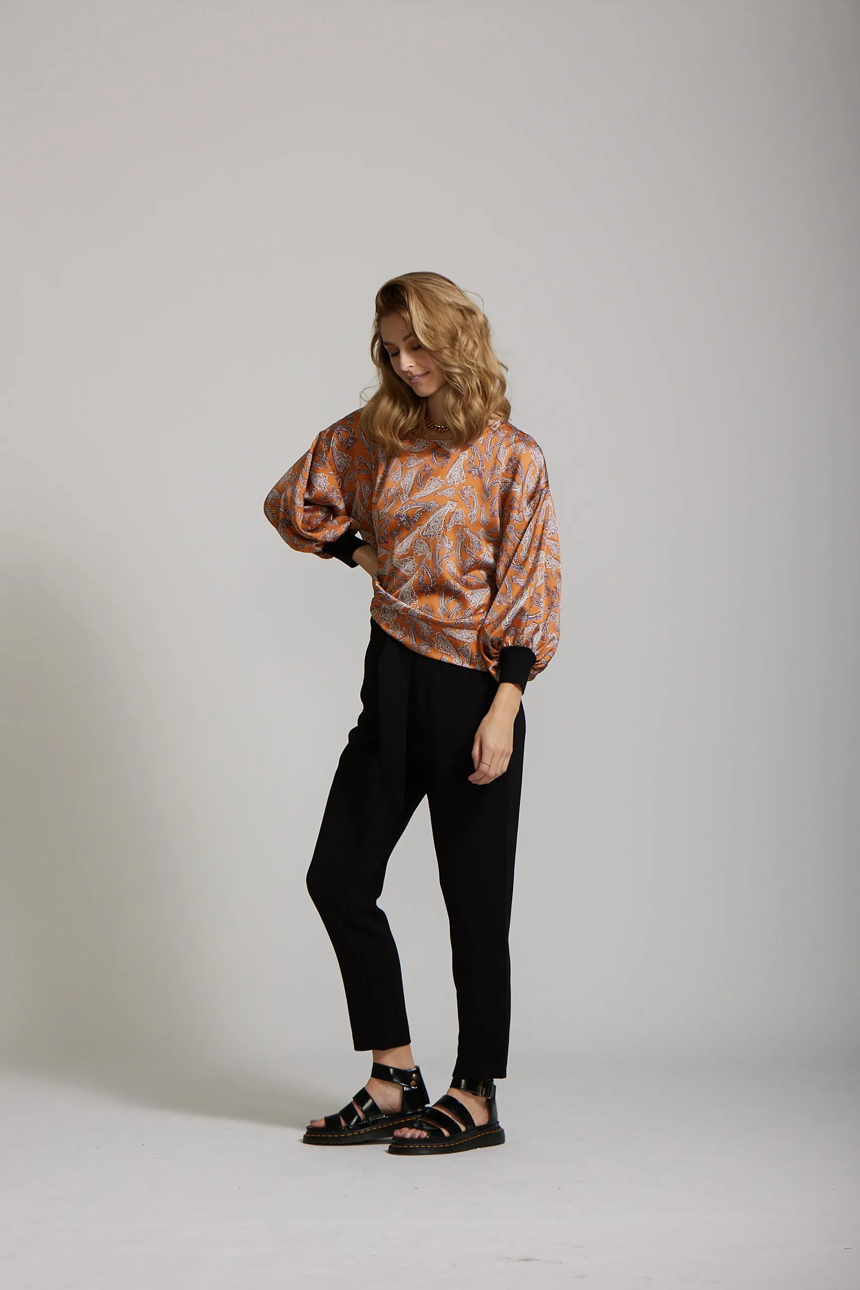 Cuff Sleeve Top - Rust Paisley print