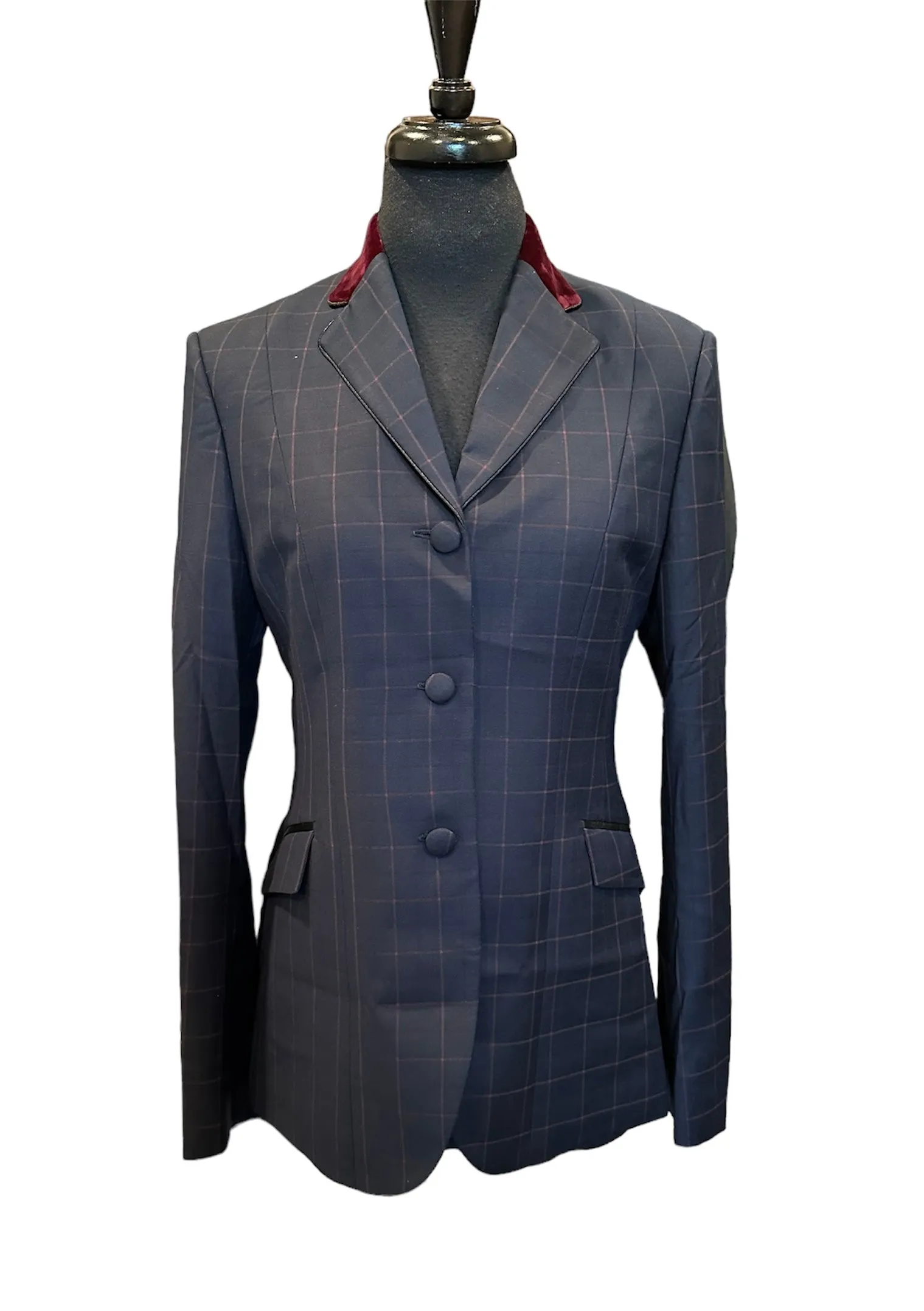 English Show Coat Deep Navy with Burgundy Windowpane Fabric Code SJ-57